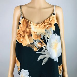 Navy Printed Floral Night Out Tank Top Blouse K#04